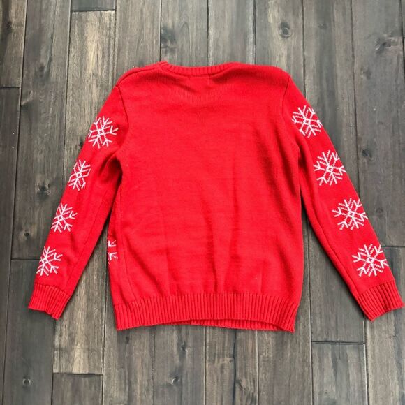 Poof! Red White Snowflake And Gold Sequin Gnome Christmas Sweater L - Picture 4 of 4